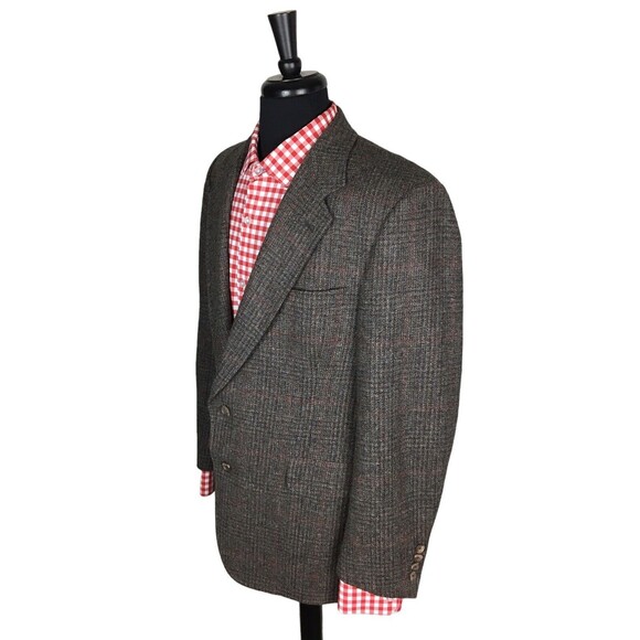 VTG Hart Schaffer & Marx Tweed Plaid Virgin Wool Sport Coat Blazer Jacket 44R